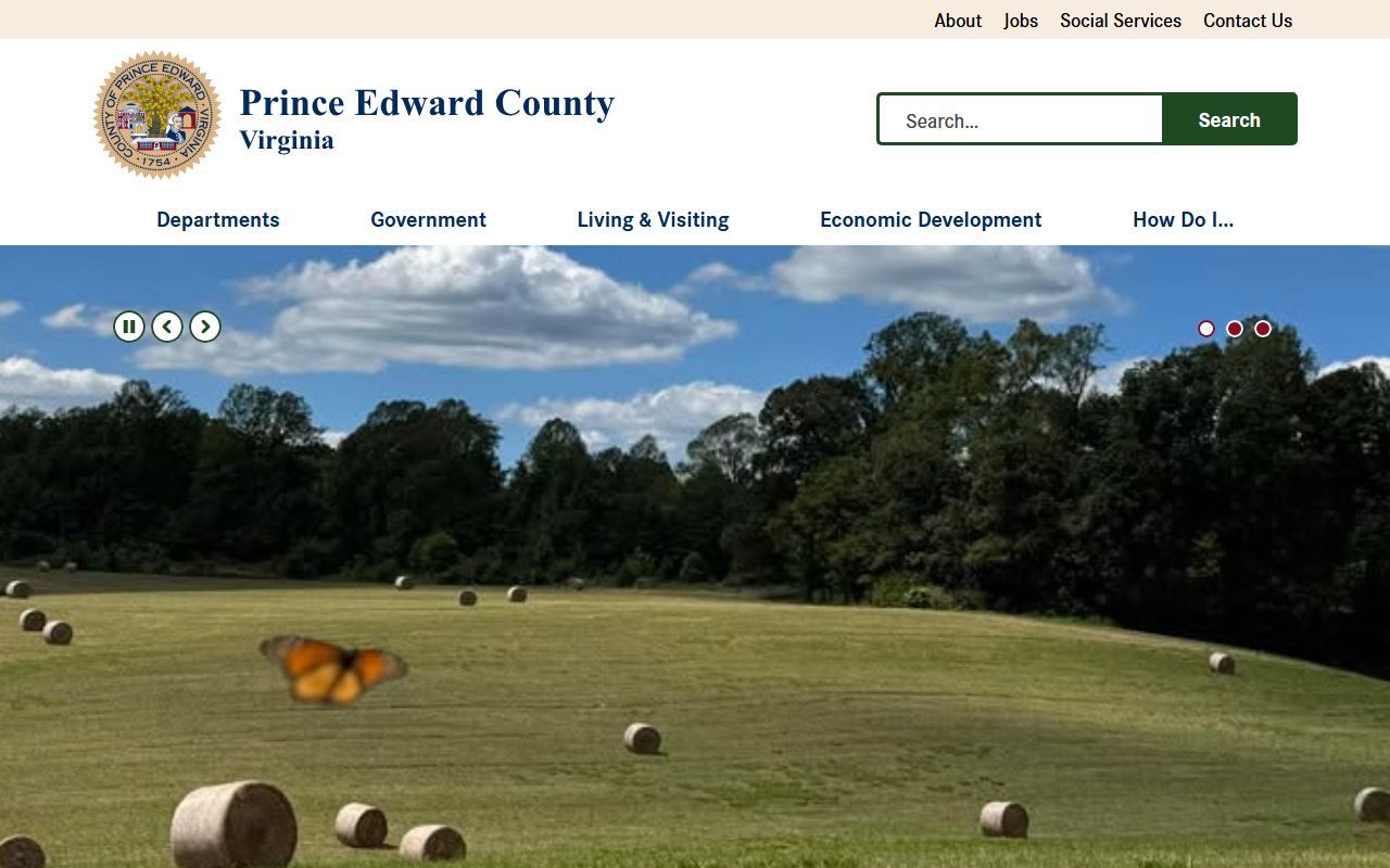 Prince Edward County Government website showing county services and traffic records information