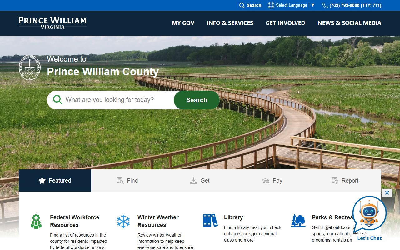 Prince William County government website with traffic ticket records and court information