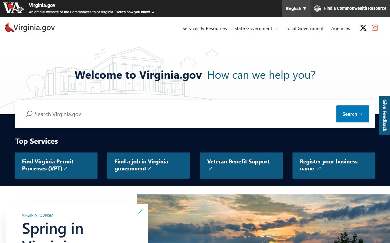 Virginia official state portal for government records